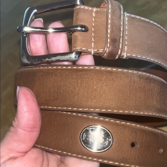 Ping Tan Leather Men's Belt size 38 preowned solid brass buckle - Picture 2 of 7